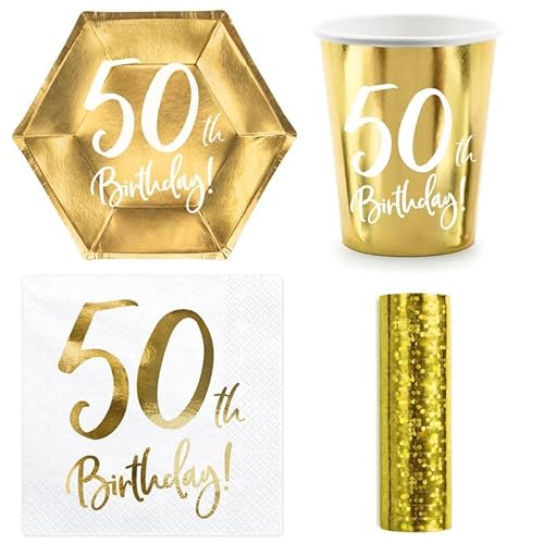 Playflip Party Geschirr 50. Geburtstag Gold Partyset Einweggeschirr 50 Jahre Teller Becher Servietten von Playflip