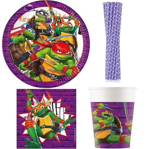 Playflip Partygeschirr Teenage Mutant Ninja Turtles Partyset Kindergeburtstag Party Geburtstag-Deko Dekoration Teller Becher Servietten Einweggeschirr von Playflip