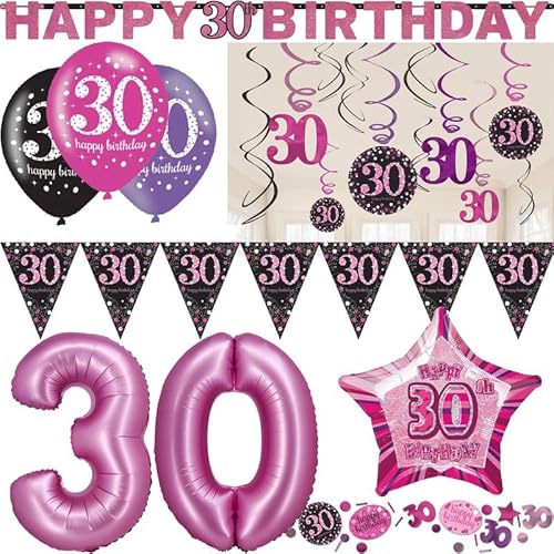 Playflip Partyset 30. Geburtstag Deko Geburtstagsdeko Deko pink rosa schwarz Frau Zahl von Playflip