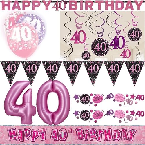 Playflip Partyset 40. Geburtstag Deko Geburtstagsdeko Deko pink rosa schwarz Frau Zahl von Playflip