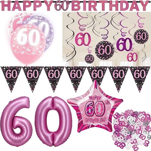 Playflip Partyset 60. Geburtstag Deko Geburtstagsdeko Deko pink rosa schwarz Frau Zahl von Playflip