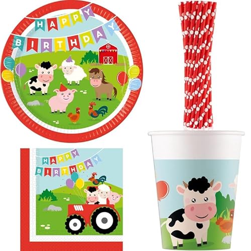 Playflip Partyset Bauernhof Kindergeburtstag Deko Tiere Schwein Kuh von Playflip