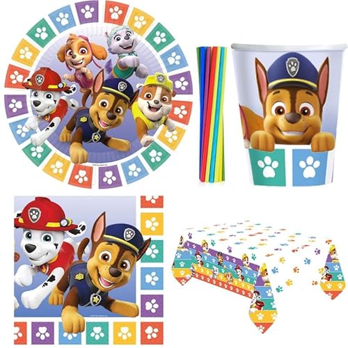 Playflip Partyset Paw Patrol Kindergeburtstag Deko Set Dekoration Hunde Polizei bunt von Playflip