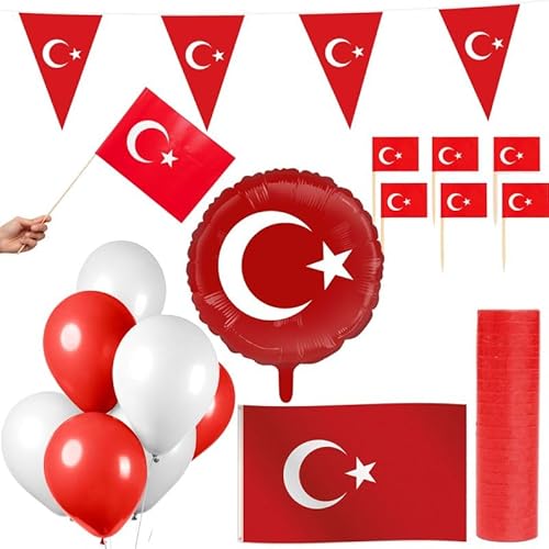 Türkei Party Deko Set 74 TLG. Partyset Partydeko rot weiß türkisch von Playflip