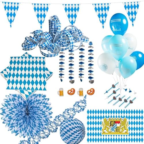 XL Oktoberfest Deko Set Partyset Dekoration Wiesn Party blau Weiss von Playflip