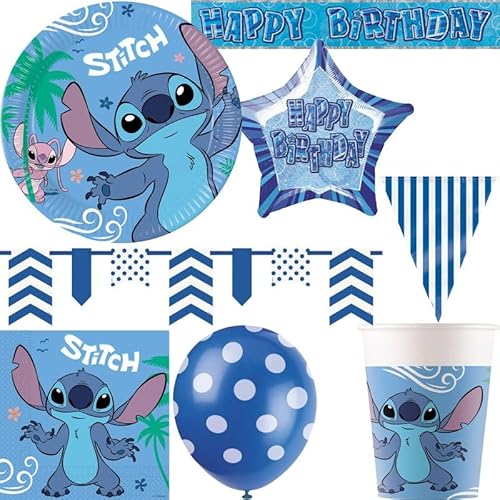 Playflip XL Partyset Stitch Kindergeburtstag Party Geburtstag-Deko Dekoration Teller Becher Servietten Einweggeschirr Lilo Angel von Playflip