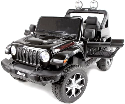 Playhouse Jeep Wrangler® Rubicon Off Road 4x4-180W, Lizenz, Ledersitz, 4 Stoßdämpfer, Eva Räder, 12V 10ah, Fernbedienung,Kinder Elektroauto, Kinderauto Kinderfahrzeug (Schwarz) von Playhouse