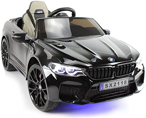 Playhouse Kinder Elektroauto BMW M5, 2X 12V Motoren, LED, Lackiert, Eva Räder, Lederpolsterung, Kinderauto Kinderfahrzeug (1. Schwarz lackiert) von Playhouse