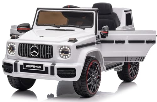 Playhouse Kinder Elektroauto Mercedes G63 4x4 AMG 180 Watt, Ledersitz, 4 Stoßdämpfer, Eva Räder, 12V 9ah, Fernbedienung, Kinderauto Kinderfahrzeug (Weiß) von Playhouse