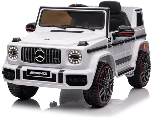 Playhouse Kinder Elektroauto Mercedes G63 AMG 90 Watt, Ledersitz, 4 Stoßdämpfer, Eva Räder, 12V 7ah, Fernbedienung, Kinderauto Kinderfahrzeug (Weiß) von Playhouse