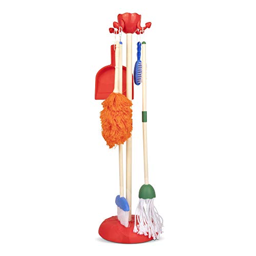 Playkidiz 6 Teilig Putzset Für Kinder - Kinder Reinigung Set Schließt Ein Mop, Bürste, Kinder Besen, Kehrschaufel Und Organizer-Ständer, Kunststoff-Spielhilfe, Reinigungsspielzeug Für Kleinkinder von Playkidz