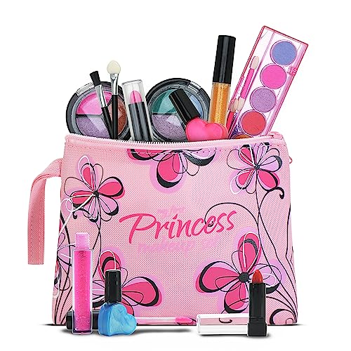 Playkidiz Echtes waschbares Spiel-Make-up-Set für Prinzessinnen – Kinder-Make-up-Set für Mädchen, ungiftig – komplettes Make-up-Anziehset mit Tasche von Playkidz