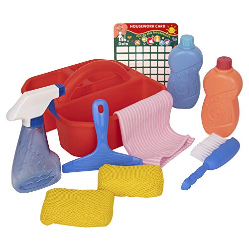 Playkidiz Kinder Reinigung Set - 10 Stück Reinigungs Caddy Set Inkl Spray, Schwamm, Rakel, Pinsel, Kinder Besen, Organizer Caddy - Spielhelfer Realistisches Putzset Für Kinder, Ab 3 Jahren von Playkidz