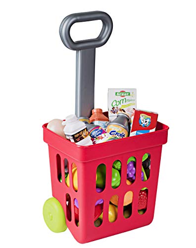 Playkidiz Mini-Einkaufswagen Füllen und Rollen – 24-teiliger Einkaufskorb für kleine Spielzeuge – Lebensmittel, Küchen-und Lebensmittelspielzeug aus Kunststoff für Kleinkinder von Playkidz