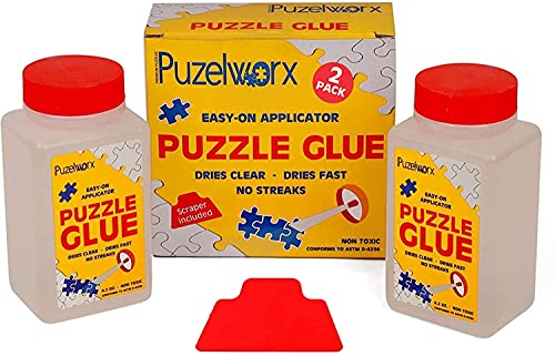 Playkidiz Puzzleworx Easy-On-Applikator - Puzzlekleber, 2er Pack, Ungiftiger Klarer Kleber Für 1000-Teilige Puzzles - Puzzle Zubehör - Trocknet Schnell Und Klar - 4,2 Unzen Pro Flasche (Total 8,4) von Playkidz