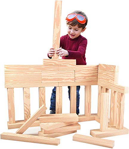 Playlearn Schaumstoff-Holzbalken-Bausteine, 24 Stück, Block-Set für Kinder, sicherer ungiftiger EVA-Schaum von Playlearn