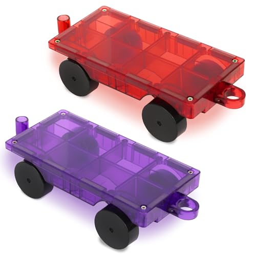 Playmags 2 Stück Auto-Set: stärkere magnetische Fliesen und Blöcke - Super Durable mit Vivid Clear-Color-Fliesen - STEM Spielzeug für Kinder. (Farben können variieren) von Playmags