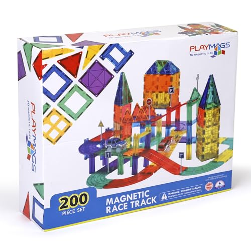 Playmags 200-teiliges Set mit magnetischen Fliesen, Rennstrecke, inklusive 2 motorisierten Rennwagen, für Kinder ab 3 Jahren Playmags 200-teiliges Set mit magnetischen Fliesen, Rennstrecke, inklusive 2 motorisierten Rennwagen, für Kinder ab 3 Jahren von Playmags