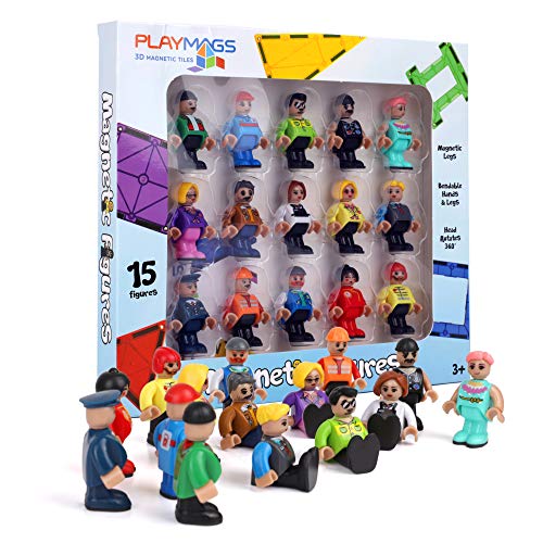 Playmags Magnetfiguren-Gemeinschaftsfiguren-Set mit 15 Teilen – 2 Zoll große Magnetfiguren – Magnetplättchen zum Spielen – Mint-Spielzeug für Kinder – Magnetplättchen-Erweiterungspaket von Playmags