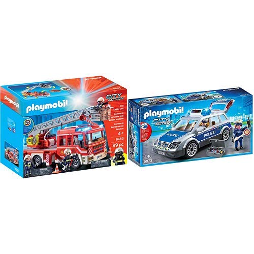 PLAYMOBIL 9463 Spielzeug-Feuerwehr-Leiterfahrzeug & 6873 - Polizei-Einsatzwagen von PLAYMOBIL