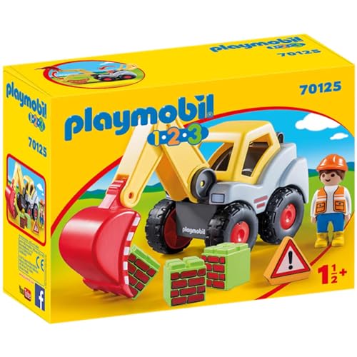 PLAYMOBIL 1.2.3. 70125 Schaufelbagger mit Anhängerkupplung, Empfohlen ab 1,5 Jahren von PLAYMOBIL