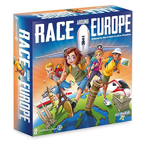 PlayMonster Brettspiel Race Around Europe, Mehrfarbig für 2-4 Spieler ab 6 Jahren von PlayMonster