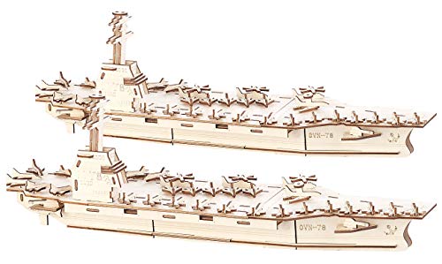 Playtastic 3D-Puzzles Holz Kinder: 2er-Set 3D-Bausätze Flugzeugträger aus Holz, 117-teilig (Holzbausatz Kinder, Holz Steckpuzzle 3D) von Playtastic