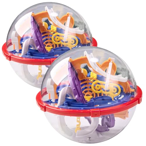 Playtastic 3D Puzzle Kinder: 2er-Set Bausätze Kugellabyrinth, 17 cm Durchmesser, 118 Hindernisse (Geschicklichkeitsspielzeuge, Spielzeuglabyrinthe, Modellbau) von Playtastic