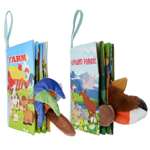 Playtastic Gehirnspielzeug: 2er-Set 3D-Stoffbücher Bauernhof & Wald für Babys (0-6 Monate) (Babyspielbuch, Spielbücher) von Playtastic