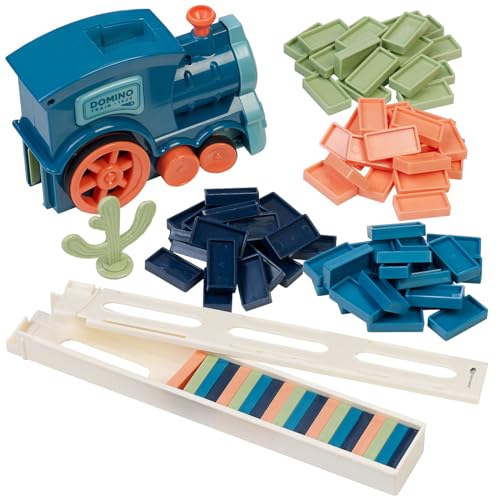 Playtastic Spielsachen: Domino-Zug Spielzeug-Set mit 80 farbigen Domino-Steinen, Licht und Ton (Domino Eisenbahn, Dominozug, Elektrischer) von Playtastic