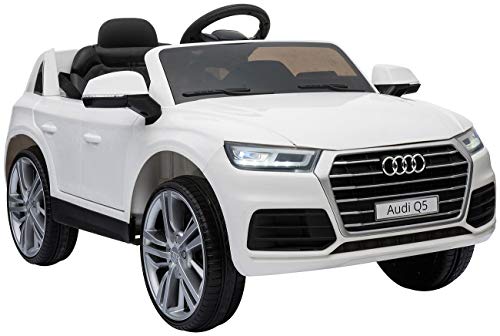 Playtastic Elektro Auto Kinder: Kinderauto Audi Q5, bis 7 km/h, Fernsteuerung, MP3, weiß (Elektroauto, Kinderauto ferngesteuert, Ferngesteuertes Spielzeug) von Playtastic