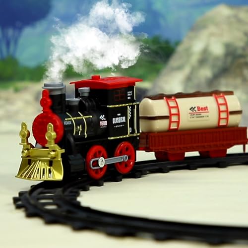 Playtastic Kinder Spielzeug Zug: 2er-Set Batteriebetriebene Züge mit Dampf, Sound und Licht, 210 cm (Spielzeug Eisenbahnen Elektrische, Eisenbahnset) von Playtastic