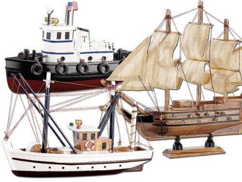 Playtastic Modellbau Schiffe Holz: 3er-Set Schiff-Bausätze Fischkutter, Flaggschiff & Schlepper, aus Holz (Holzmodelle zum Zusammenstecken, Modellbau Holz für Erwachsene, Geschenk Basteln) von Playtastic