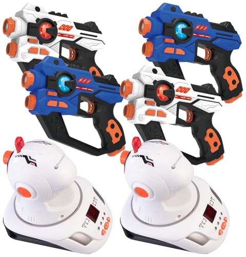 Playtastic Spielzeugsets: Lasertag-Set mit 4 Pistolen & 2 Ziel-Projektoren, Licht- & Ton-Effekte (Lasertag Ausrüstungen für Zuhause, Lasertag Set mit Zielprojektion, Laser) von Playtastic