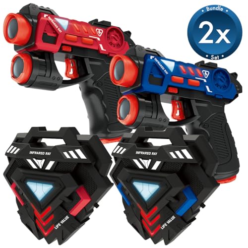 Playtastic Spielzeugsets: Lasertag-Set: 4 Pistolen, 4 Infrarot-Empfänger, Licht- & Ton-Effekte (Laserpistolen-Sets, Kinderpistole) von Playtastic