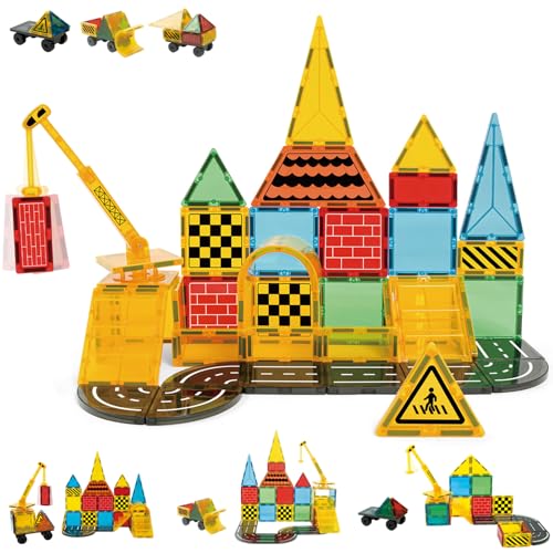 Pleafind Construction Magnetic Building Tiles Toy Set 72PCS, Magnetische Bauklötze für Kinder, STEM Educational Construction Blocks Spielzeug für Kinder, für Jungen Mädchen, im Alter von 3 4 5 6 7+ von Pleafind