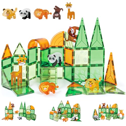 Pleafind Magnetische Bausteine-Kacheln-Spielzeug-Set 50PCS, STEM Educational Magnetic Tiles Toy für Kinder, Magnetic Construction Blocks, Geschenk für Jungen Mädchen, Alter 3 4 5 6 7+ von Pleafind