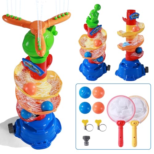 Sprinkler Set für Kinder, Pleafind 3 in 1 Kinder Outdoor Wasserspielzeug, Hubschrauber rotierender Sprinkler, Ballfangspiel, Delphin rollender Ball für Kinder ab 3 Jahren, für Jungen und Mädchen von Pleafind