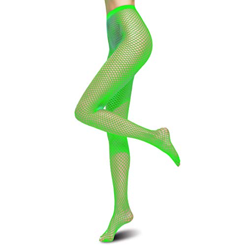 Plitsch Platsch Damen Netzstrumpfhose One Size Strumpfhose Halloween Fasching Karneval Freizeit Party Kostüm (Neon Grün, kleine Masche/Netz) von Plitsch Platsch