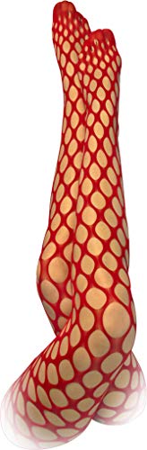 Plitsch Platsch Damen Netzstrumpfhose One Size Strumpfhose Halloween Fasching Karneval Freizeit Party Kostüm (Rot, Edel/Runde Löcher) von Plitsch Platsch