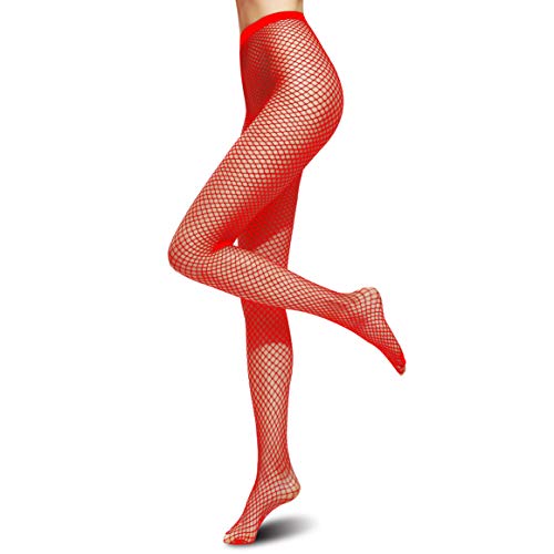 Plitsch Platsch Damen Netzstrumpfhose One Size Strumpfhose Halloween Fasching Karneval Freizeit Party Kostüm (Rot, kleine Masche/Netz) von Plitsch Platsch