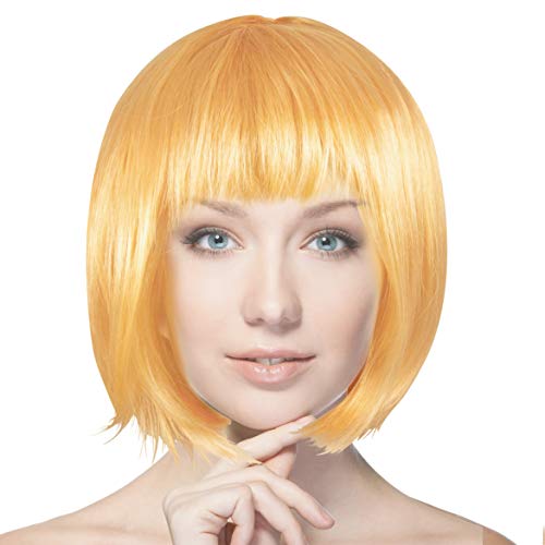 Plitsch Platsch Perücke Bob Pagenkopf Cabaret Wig Kurzhaar Charleston Perücken Fasching Karneval Halloween Motto Party - 24 Farben Varianten für Erwachsene, One Size (Gold) von Plitsch Platsch