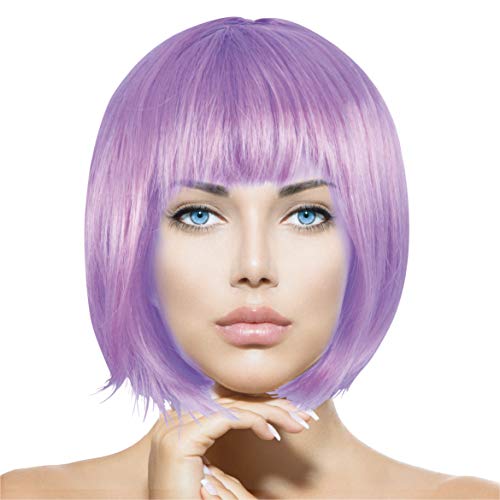 Plitsch Platsch Perücke Bob Pagenkopf Cabaret Wig Kurzhaar Charleston Perücken Fasching Karneval Halloween Motto Party - 24 Farben Varianten für Erwachsene, One Size (Lavendel) von Plitsch Platsch