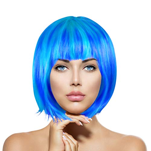 Plitsch Platsch Perücke Bob Pagenkopf Cabaret Wig Kurzhaar Charleston Perücken Fasching Karneval Halloween Motto Party - 24 Farben Varianten für Erwachsene, One Size (blau-türkis) von Plitsch Platsch