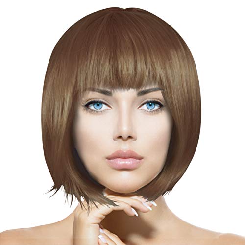 Plitsch Platsch Perücke Bob Pagenkopf Cabaret Wig Kurzhaar Charleston Perücken Fasching Karneval Halloween Motto Party - 24 Farben Varianten für Erwachsene, One Size (dunkel braun) von Plitsch Platsch