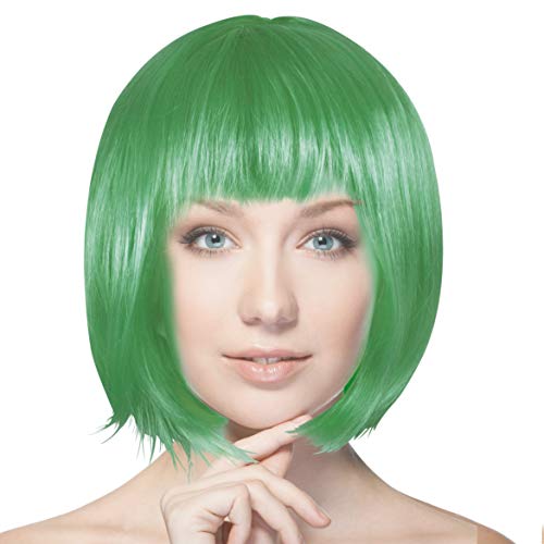 Plitsch Platsch Perücke Bob Pagenkopf Cabaret Wig Kurzhaar Charleston Perücken Fasching Karneval Halloween Motto Party - 24 Farben Varianten für Erwachsene, One Size (dunkel grün) von Plitsch Platsch