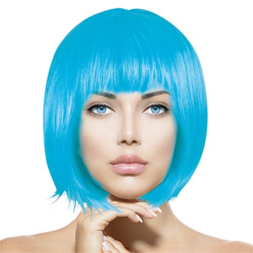 Plitsch Platsch Perücke Bob Pagenkopf Cabaret Wig Kurzhaar Charleston Perücken Fasching Karneval Halloween Motto Party - 24 Farben Varianten für Erwachsene, One Size (türkis) von Plitsch Platsch