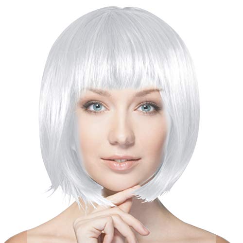 Plitsch Platsch Perücke Bob Pagenkopf Cabaret Wig Kurzhaar Charleston Perücken Fasching Karneval Halloween Motto Party - 24 Farben Varianten für Erwachsene, One Size (Silber) von Plitsch Platsch