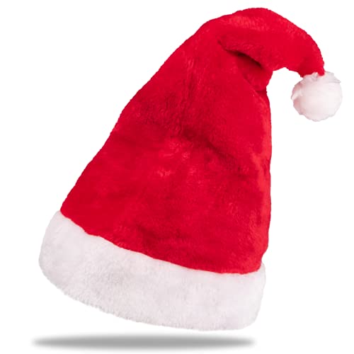 Weihnachtsmütze Plüsch Nikolausmütze X-Mas Mütze Santa Weihnachten Nikolaus rot für Erwachsene Einheitsgröße Weihnachtsfeier Weihnachtsmarkt (rot/weiß) von Plitsch Platsch