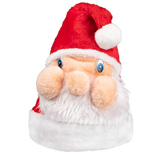 Weihnachtsmütze Plüsch Nikolausmütze X-Mas Mütze Santa Weihnachten Nikolaus rot für Erwachsene Einheitsgröße Weihnachtsfeier Weihnachtsmarkt (rot mit Santa Gesicht) von Plitsch Platsch